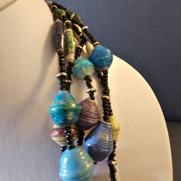 New Recycled Paper Beads Acacia Creation Artisan Necklace Bracelet Studio Kenya - Picture 7 of 16